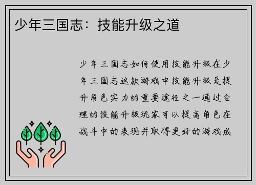 少年三国志:技能升级之道